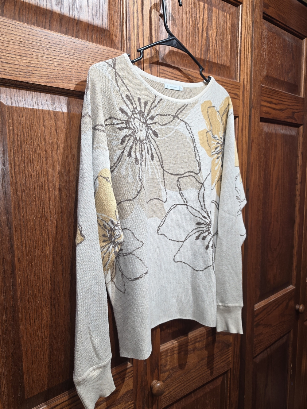 Staccato Gray Floral Crewneck Sweater Women's Medium M Long Sleeve